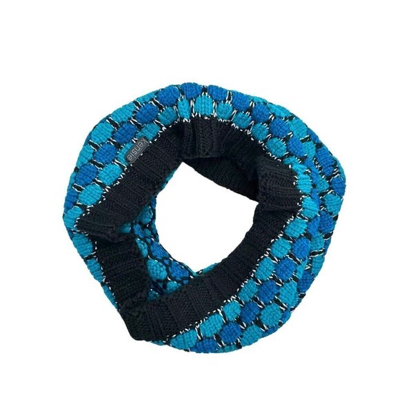 NWT KENSIE Knit Beanie & Infinity Scarf Set 2PCs Blue Turquoise Geometric - Picture 9 of 16
